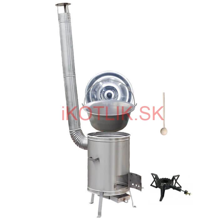 Nerezový kotlík 20 L (1,5 mm) + nerezová kotlina 42 cm + liatinový horák 7 kW, vareška LUX