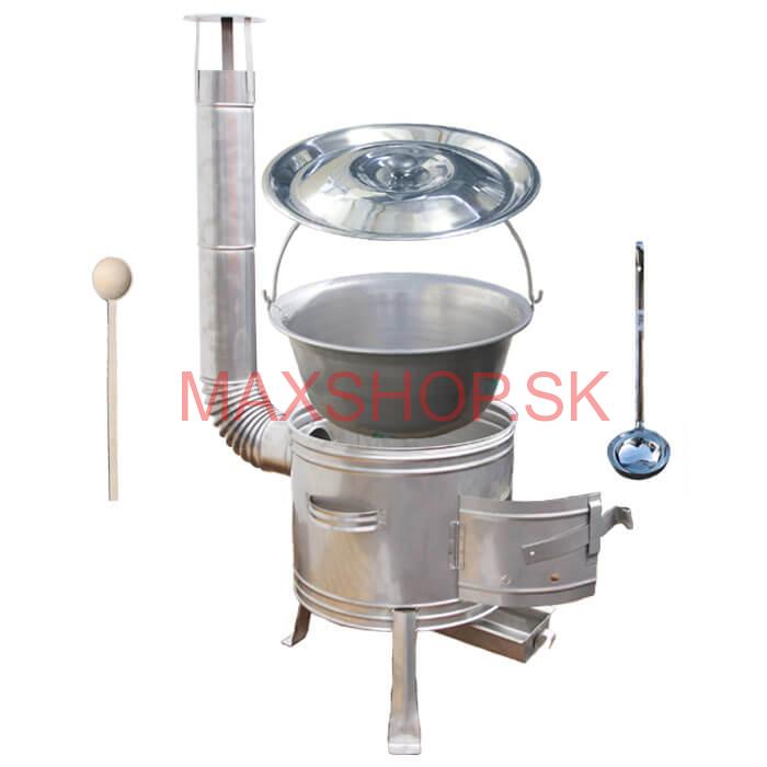 Železný kotlík 30 L (0,75 mm) + nerezová kotlina 45 cm + vareška a naberačka TOPLUX