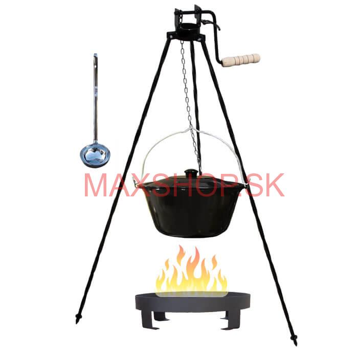 Smaltovaný kotlík 20 L (1,2 mm) + Ohnisko + stojan s kladkou VAR