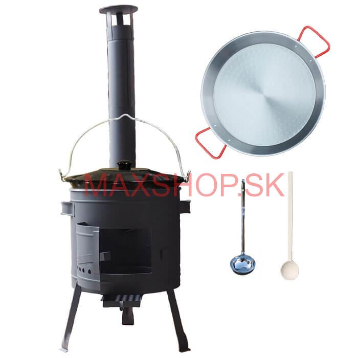 Smaltovaný kotlík 20 L + Paella oceľová panvica 46 cm + žiaruvzdorná nízka kotlina 42 PLUS 600