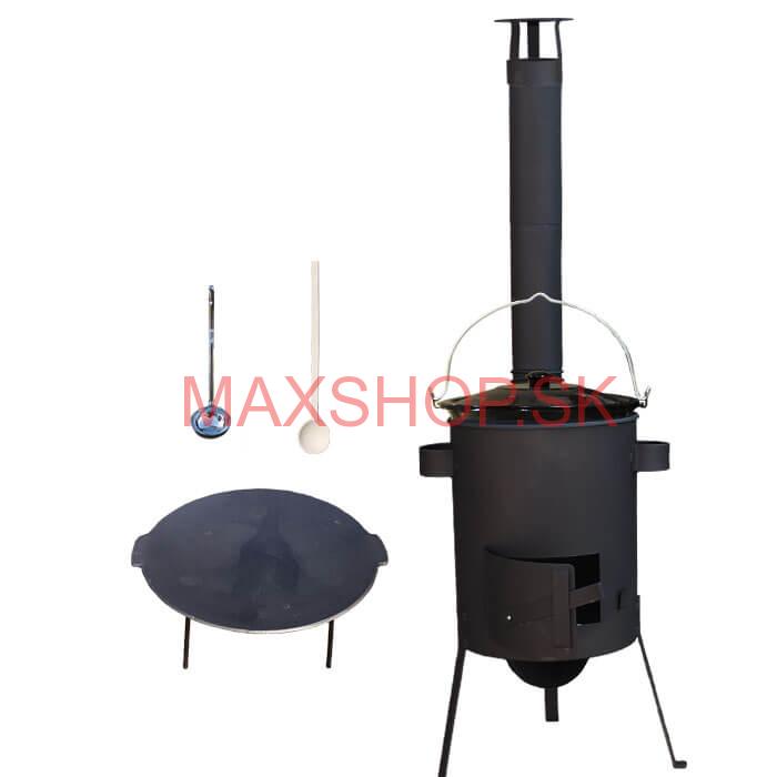 Smaltovaný kotlík 20 L + Liatinová panvica 45 cm + žiaruvzdorná kotlina 42 PLUS 600 s roštom na popol 4 mm