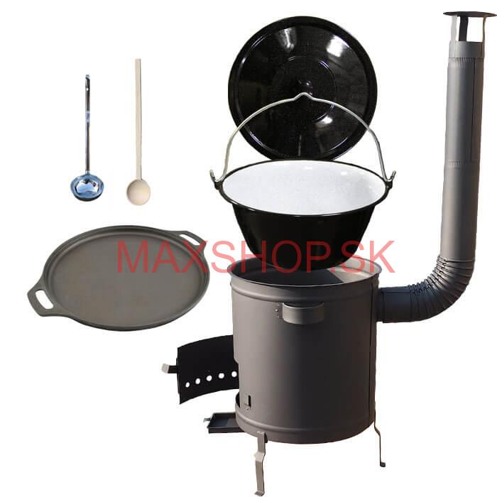 Smaltovaný kotlík 20 L (1,2 mm) + Liatinová panvica 43 cm + hrubostenná (1,5 mm) a žiaruvzdorná kotlina 42 PLUS 600