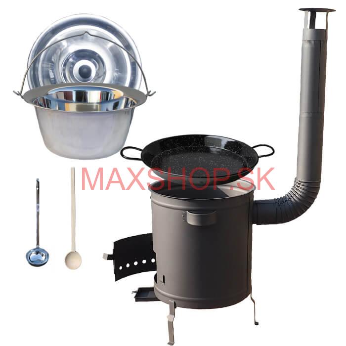 Nerezový kotlík 14 L (0,8 mm) + Paella panvica 38 cm + hrubostenná (1,5 mm) žiaruvzdorná kotlina (1,5 mm) 36 PLUS 600