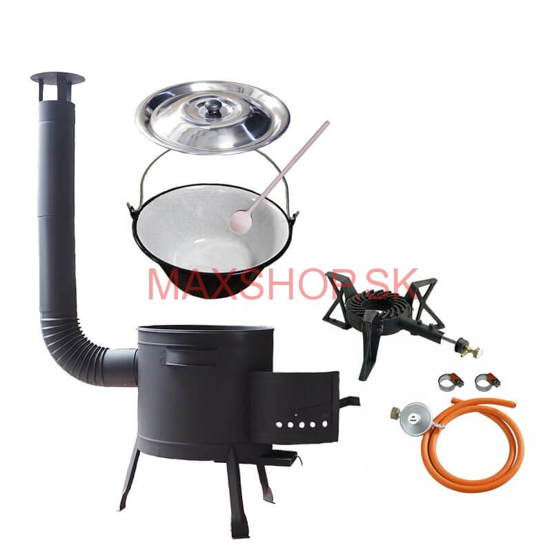 Smaltovaný kotlík (1,2 mm) 30 L + liatinový horák 5,5 kW + nízka kotlina 45 PLUS 600 + nerezová pokrievka INOX