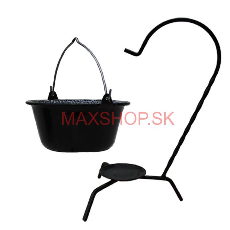 Servírovací kotlík na guláš smaltovaný čierny 0,8 l + stojan