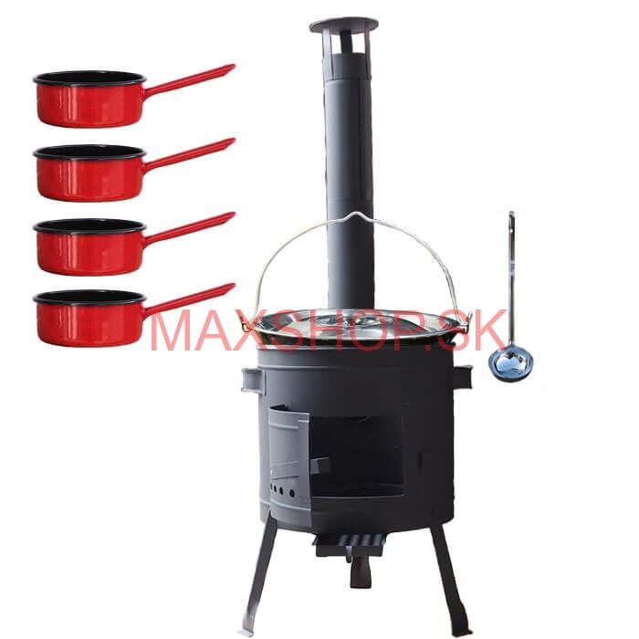 Smaltovaný kotlík 20 L + smaltované rajnice 4 ks + nízka žiaruvzdorná kotlina 42 cm PLUS 600