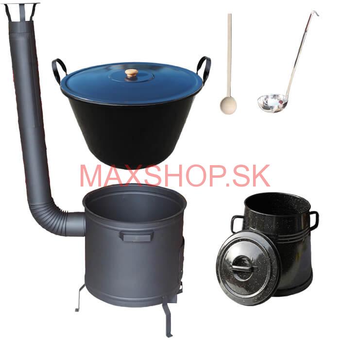 Smaltovaný kotol 80 L + žiaruvzdorná kotlina 60 cm PLUS 600 + Nádoba na masť 10 L