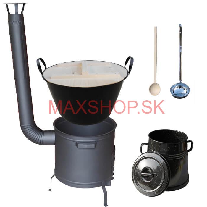 Smaltovaný kotol 100 L + žiaruvzdorná kotlina 60 cm PLUS 600 + Nádoba na masť 10 L