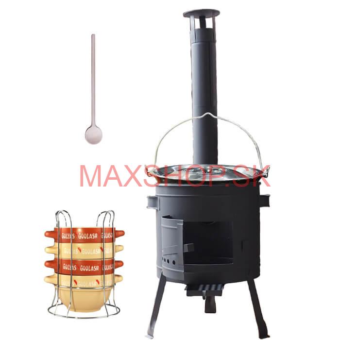 Smaltovaný kotlík 22 L (1,2 mm) + misky na guláš 4 ks + nízka žiaruvzdorná kotlina 42 PLUS 600