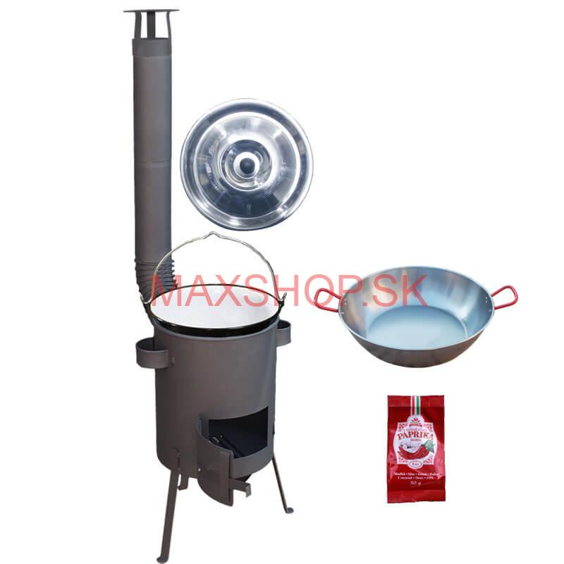Smaltovaný kotlík 22 L + Panvica PAELLA (WOK) 45 cm + sladká paprika 50 g + žiaruvzdorná kotlina 42 PLUS 600 s roštom na popol 4 mm