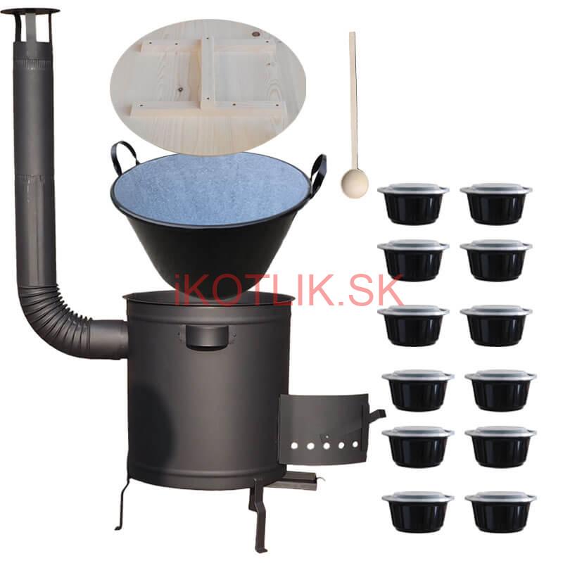 Smaltovaný kotol 100 L + hrubostenná kotlina 60 cm (1,5 mm) STRONG PLUS 600 + misky 12 ks