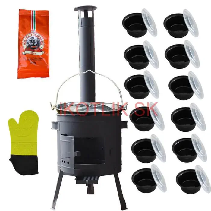 Smaltovaný kotlík 22 L (1,2 mm) + misky 12 ks + nízka žiaruvzdorná kotlina (1,0 mm) 42 PLUS 600