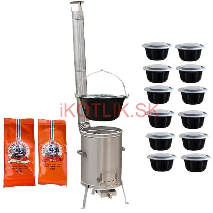 Smaltovaný kotlík 22 L (1,2 mm) + nerezová kotlina 42 cm LUX + misky 12 ks + 2 x korenie na guláš 100 g