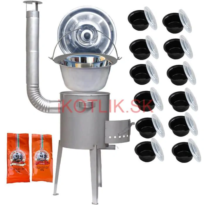 Nerezový kotlík 22 L (0,8 mm) INOX + nerezová kotlina 42 cm LUXUS + misky 12 ks + 2 x korenie na guláš 100 g