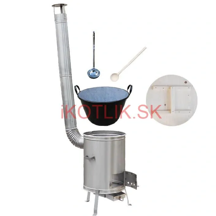 Zabíjačkový smaltovaný kotol 100 L + nerezová kotlina (1,5 mm) 60 cm LUX + vareška a naberačka