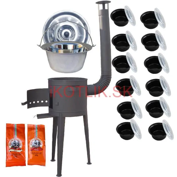 Nerezový kotlík 22 L (0,8 mm) INOX + vysoká žiaruvzdorná kotlina (1,5 mm) HODO 42 cm PLUS 600 + misky 12 ks + 2 x korenie na guláš 100 g