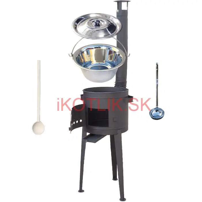 Nerezový kotlík 20 L (1,2 mm) INOX + vysoká žiaruvzdorná kotlina (1,5 mm) HODO 42 cm PLUS 600 + vareška + naberačka