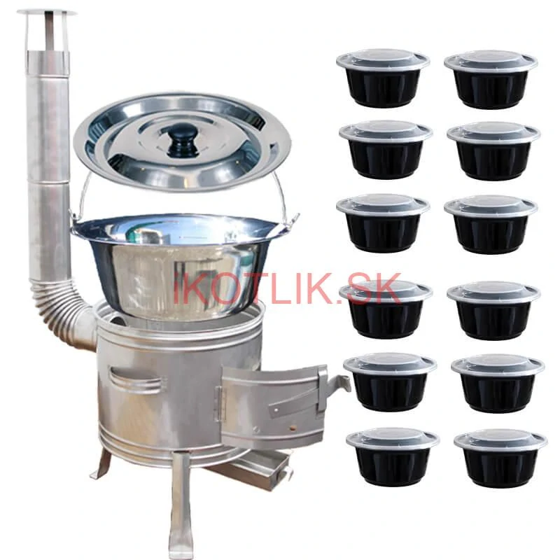 Nerezový kotlík 22 L (0,8 mm) INOX + Nerezová kotlina 42 INOX + misky 12 ks