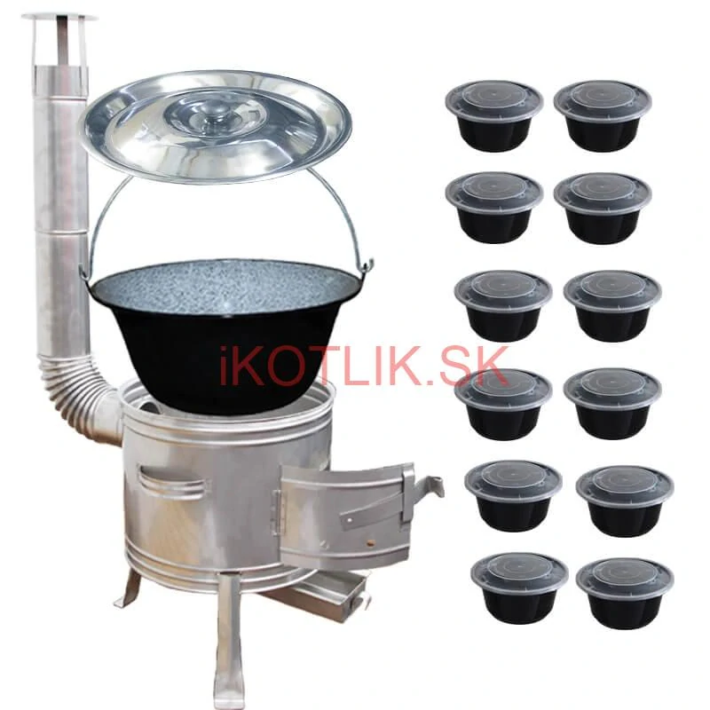 Smaltovaný kotlík 25 L + Nerezová kotlina 42 INOX + misky 12 ks