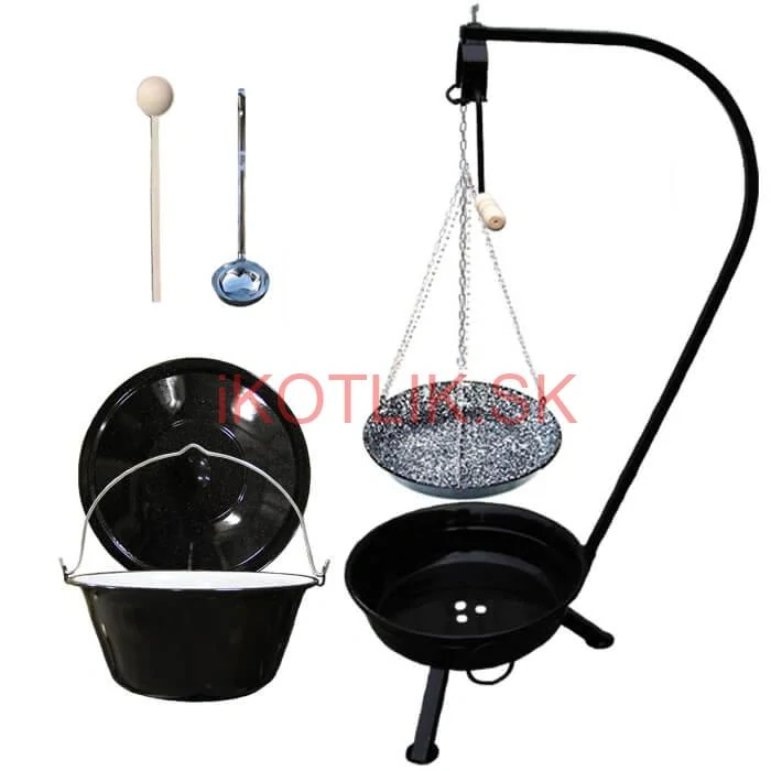 Smaltovaný kotlík 20 L (1,2 mm) + smaltovaná panvica + prenosné ohnisko