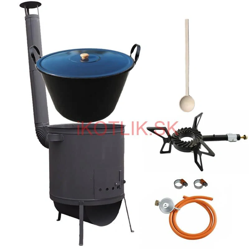 Smaltovaný kotol 70 L na zabíjačku + žiaruvzdorná kotlina 53 PLUS 600 4 MM + horák 7,5 kW + vareška