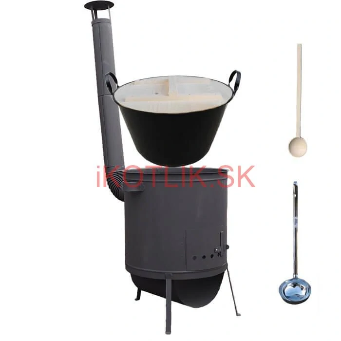 Smaltovaný kotol 100 L + žiaruvzdorná kotlina 42 PLUS 600 4 MM + varecha a naberačka BIG PARTY