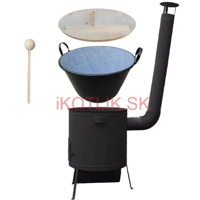 Zabíjačkový smaltovaný kotol 100 L, žiaruvzdorná kotlina 42 PLUS 600 4 MM, drevená pokrievka + vareška