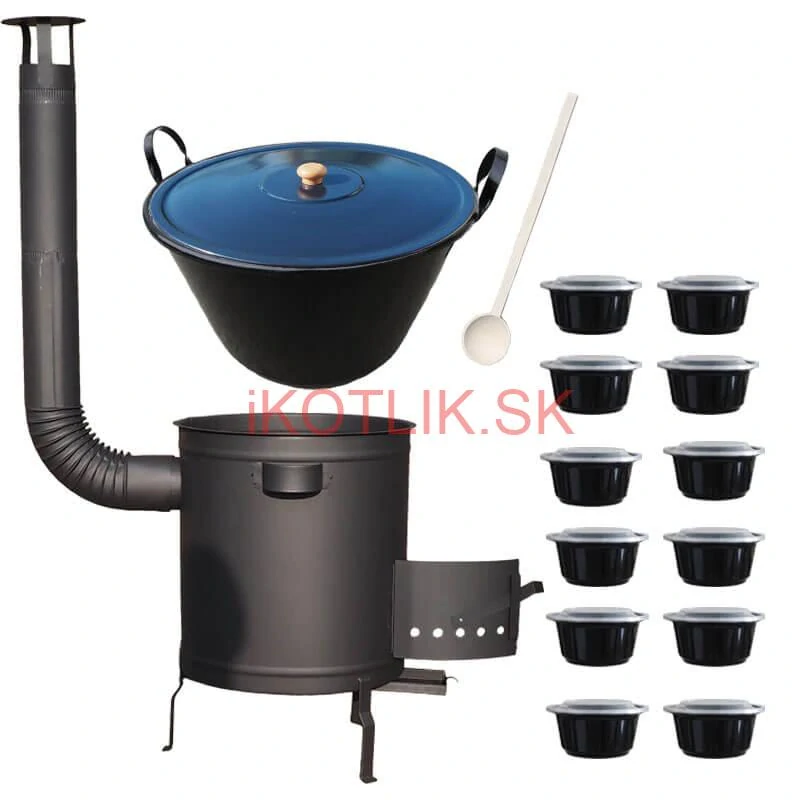 Smaltovaný kotol 60 L + hrubostenná kotlina 53 cm (2 mm) STRONG PLUS 600 + misky 12 ks