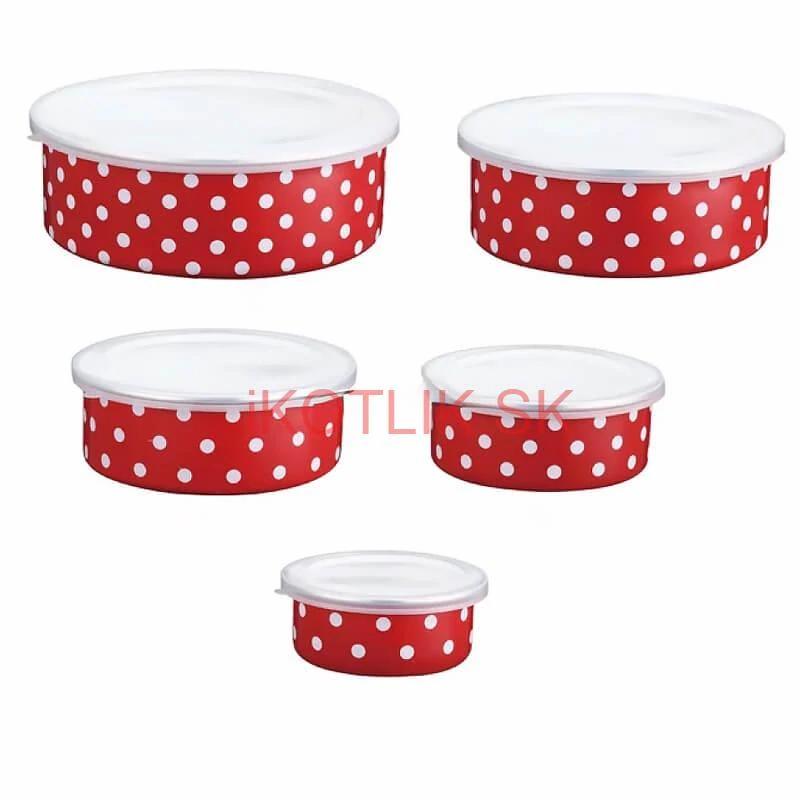 Smaltovaná sada 5 úložných dóz s bodkami