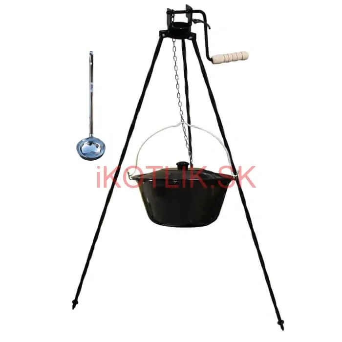 Smaltovaný kotlík 13 L + pokrievka + stojan s kladkou VAR