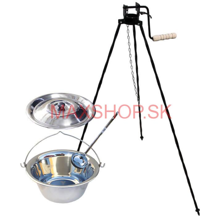 Antikorový kotlík 10 L + pokrievka + stojan s kladkou VAR