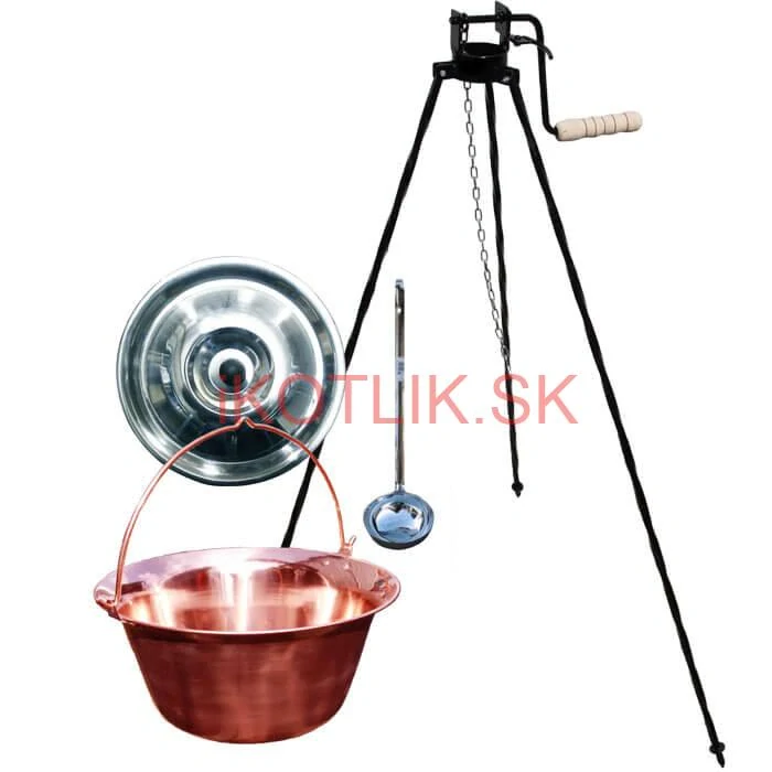 Medený kotlík 30 L (1,2 mm) + pokrievka + stojan s kladkou VAR