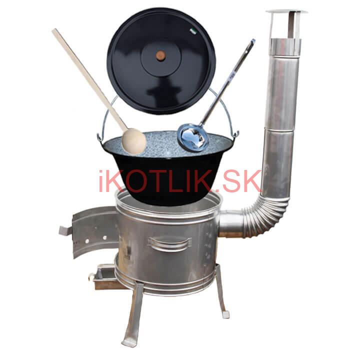 Smaltovaný kotlík 25 L (1,2 mm) + nerezová kotlina 42 cm + vareška a naberačka TOPLUX