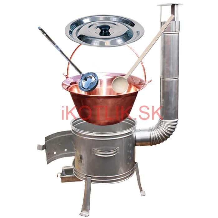 Medený kotlík 20 L (1,2 mm) + nerezová kotlina 39 cm + vareška a naberačka TOPLUX