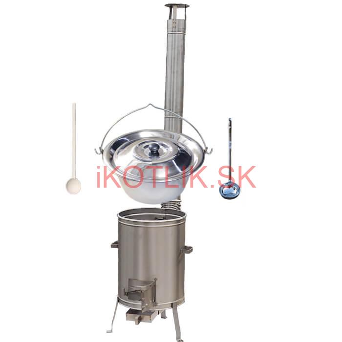 Antikorový kotlík 10 L (0,8 mm) + nerezová kotlina 36 cm + vareška a naberačka LUX