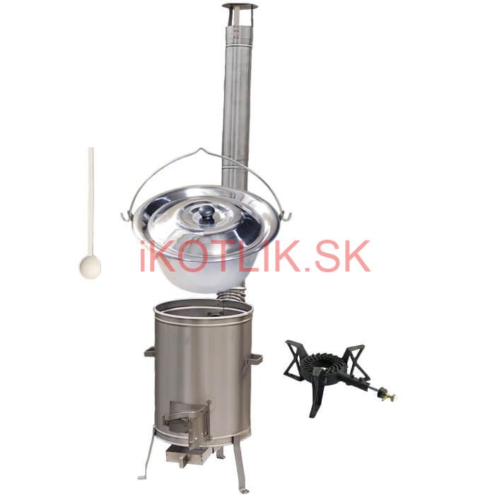 Antikorový kotlík 15 L (1,2 mm) + nerezová kotlina 36 cm + liatinový horák 7 kW, vareška LUX