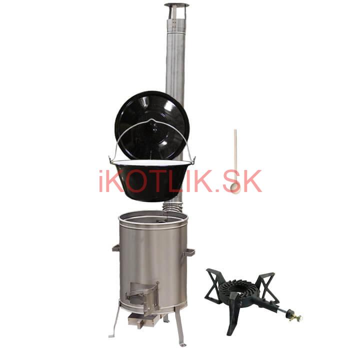 Smaltovaný kotlík 13 L (1,2 mm) + nerezová kotlina 36 cm + liatinový horák 7 kW, vareška LUX