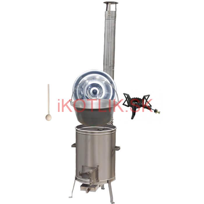 Nerezový kotlík 15 L (1,5 mm) + nerezová kotlina 36 cm + liatinový horák 7 kW, vareška LUX