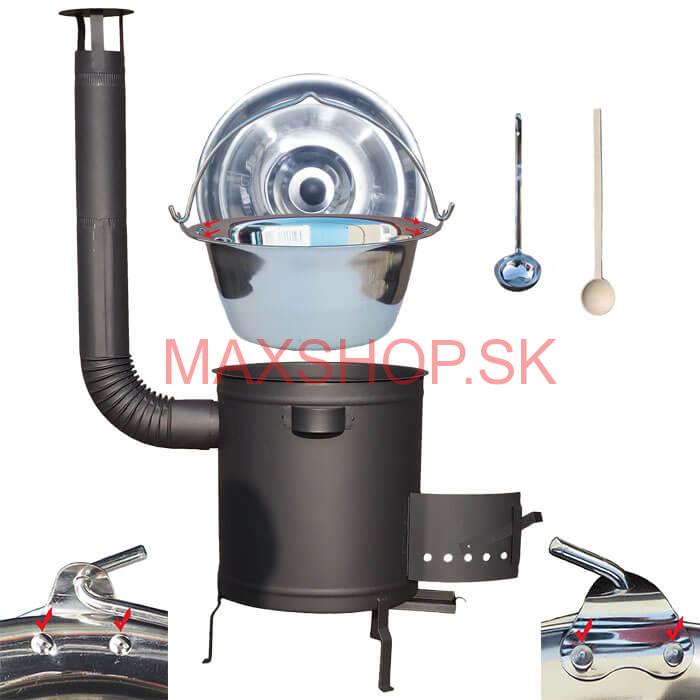 Nerezový kotlík 30 L (0,8 mm) zosilnený s nitmi + hrubostenná (1,5 mm) a žiaruvzdorná kotlina 45 PLUS 600