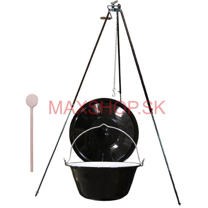 Smaltovaný kotlík 16 L (1,2 mm) + teleskopická trojnožka s poistnou kladkou + pokrievka