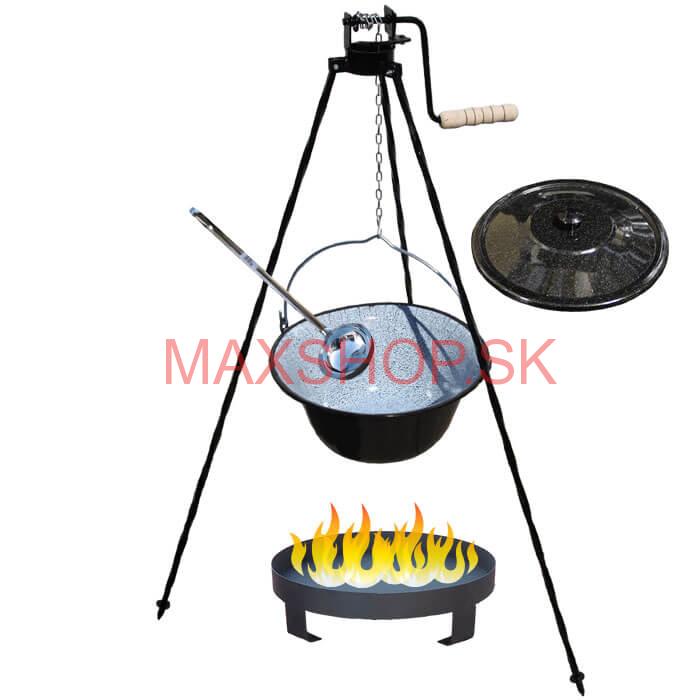 Smaltovaný kotlík 20 L (1,2 mm) + Ohnisko + stojan s kladkou VAR
