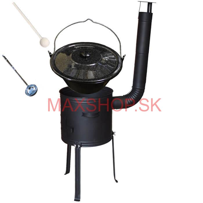 Smaltovaný kotlík 13 L (1,2 mm) + kovová kotlina s vysokými nožičkami 36 cm + vareška a naberačka