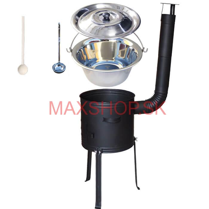 Antikorový kotlík 20 L (1,2 mm) + kovová kotlina s vysokými nožičkami 42 cm + vareška a naberačka