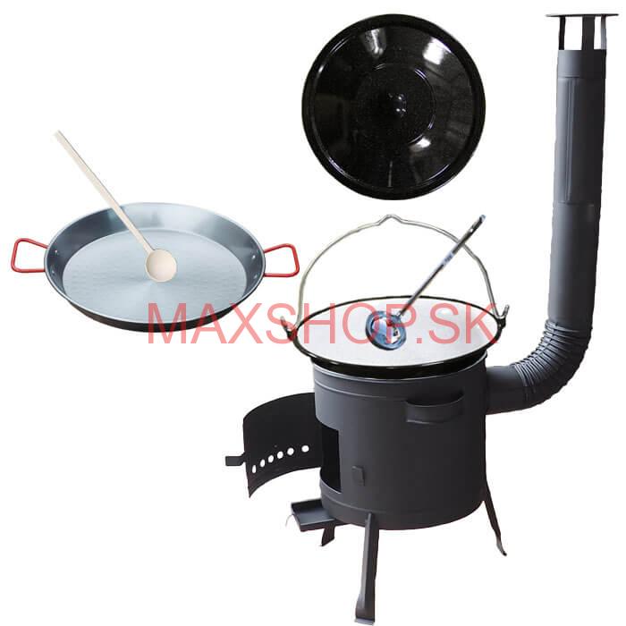 Smaltovaný kotlík 20 L + Paella oceľová panvica 46 cm + žiaruvzdorná nízka kotlina 42 PLUS 600