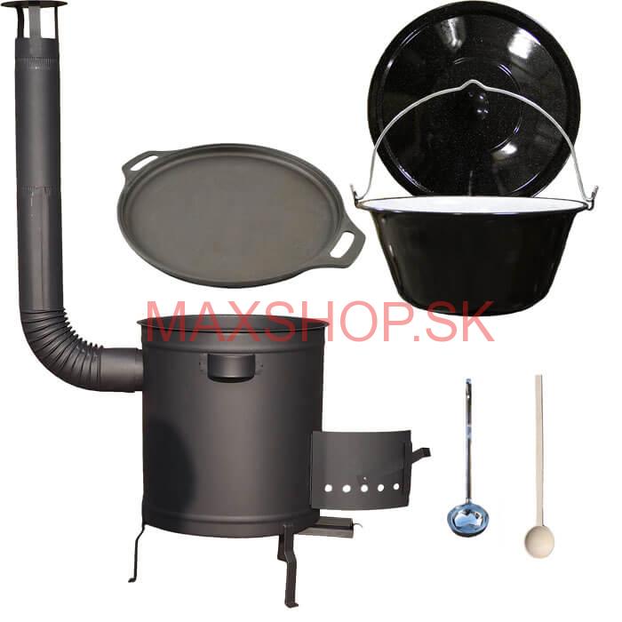 Smaltovaný kotlík 20 L (1,2 mm) + Liatinová panvica 43 cm + hrubostenná (1,5 mm) a žiaruvzdorná kotlina 42 PLUS 600