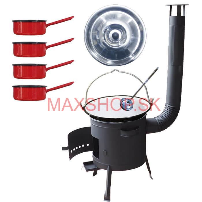 Smaltovaný kotlík 20 L + smaltované rajnice 4 ks + nízka žiaruvzdorná kotlina 42 cm PLUS 600