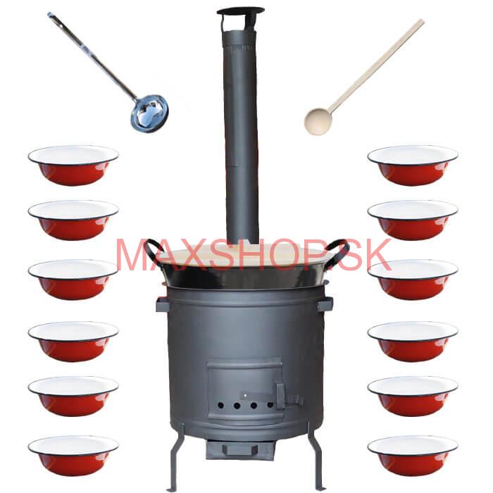 Smaltovaný kotol 100 L + smaltované taniere + vareška a naberačka PLUS 600 PLUS 600