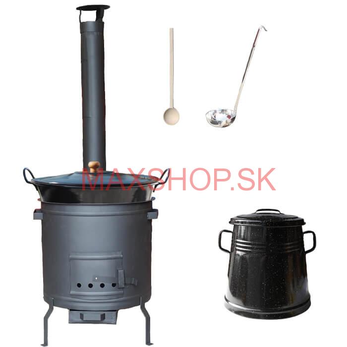 Smaltovaný kotol 80 L + žiaruvzdorná kotlina 60 cm PLUS 600 + Nádoba na masť 10 L