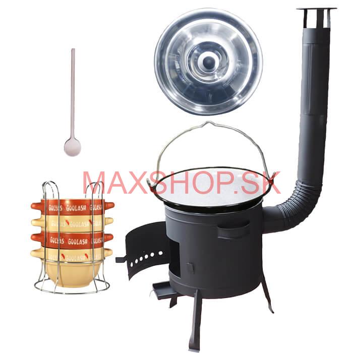 Smaltovaný kotlík 22 L (1,2 mm) + misky na guláš 4 ks + nízka žiaruvzdorná kotlina 42 PLUS 600