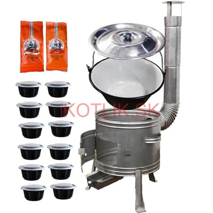 Smaltovaný kotlík 22 L (1,2 mm) + nerezová kotlina 42 cm TOPLUX + misky 12 ks + 2 x korenie na guláš 100 g